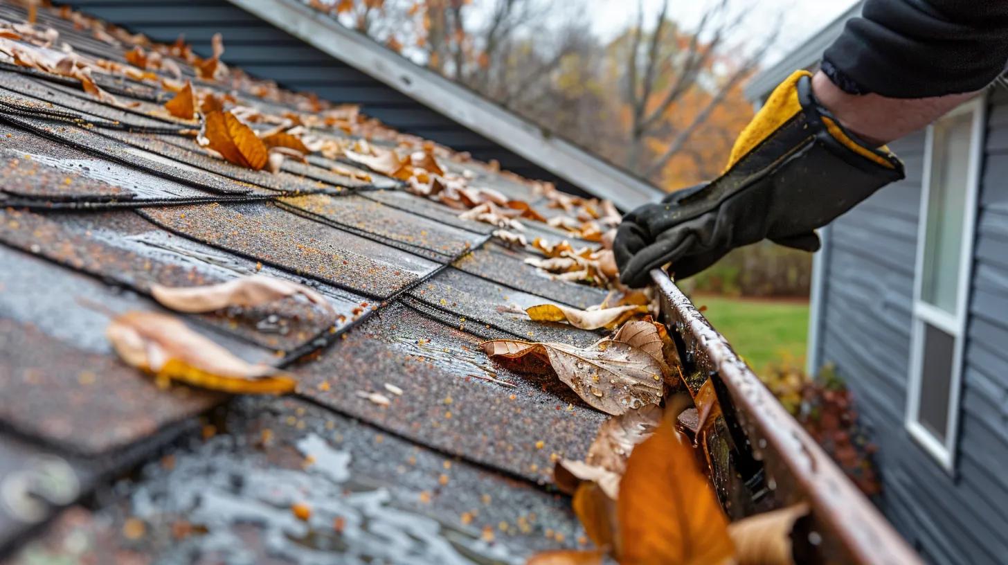 person cleaning the roof gutter