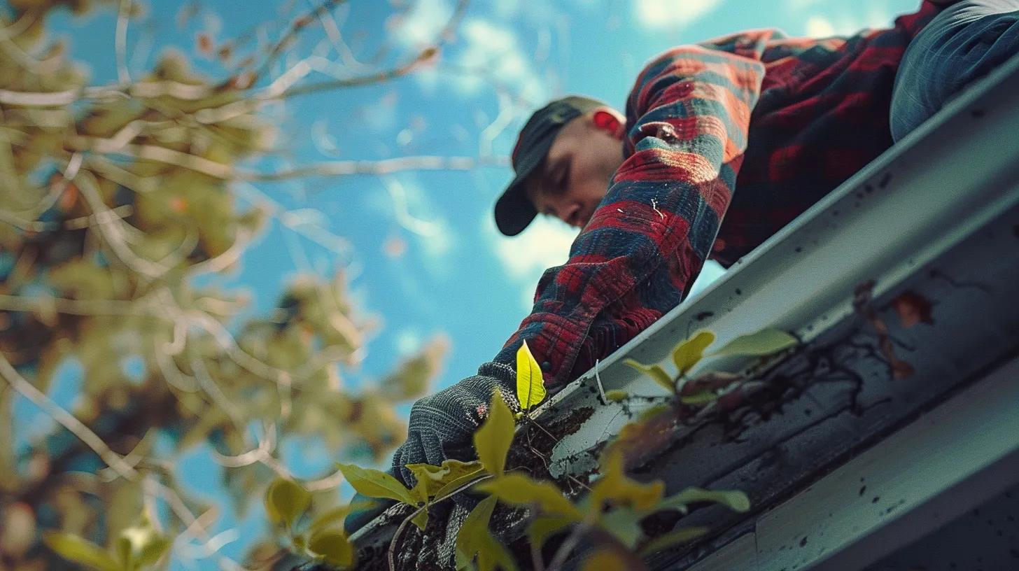 person cleaning the roof gutter