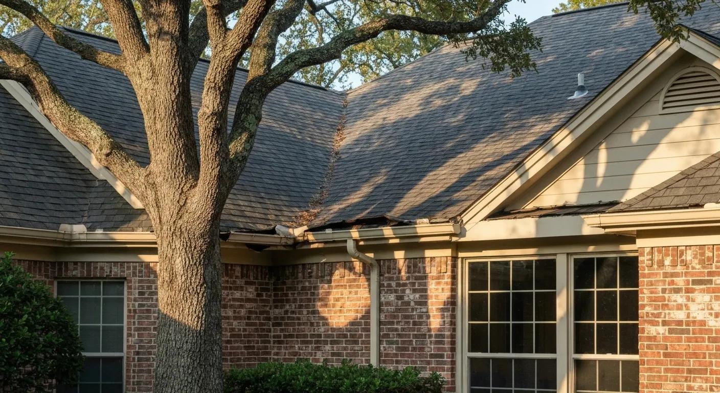 Visible signs of gutter damage including cracks, rust, and sagging on a residential property