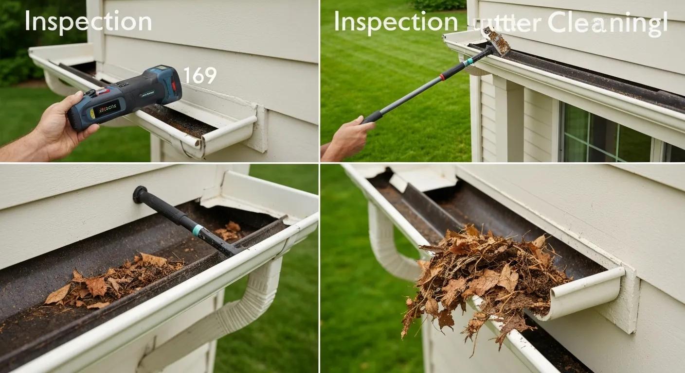 Detailed view of comprehensive gutter cleaning services, including inspection and debris removal
