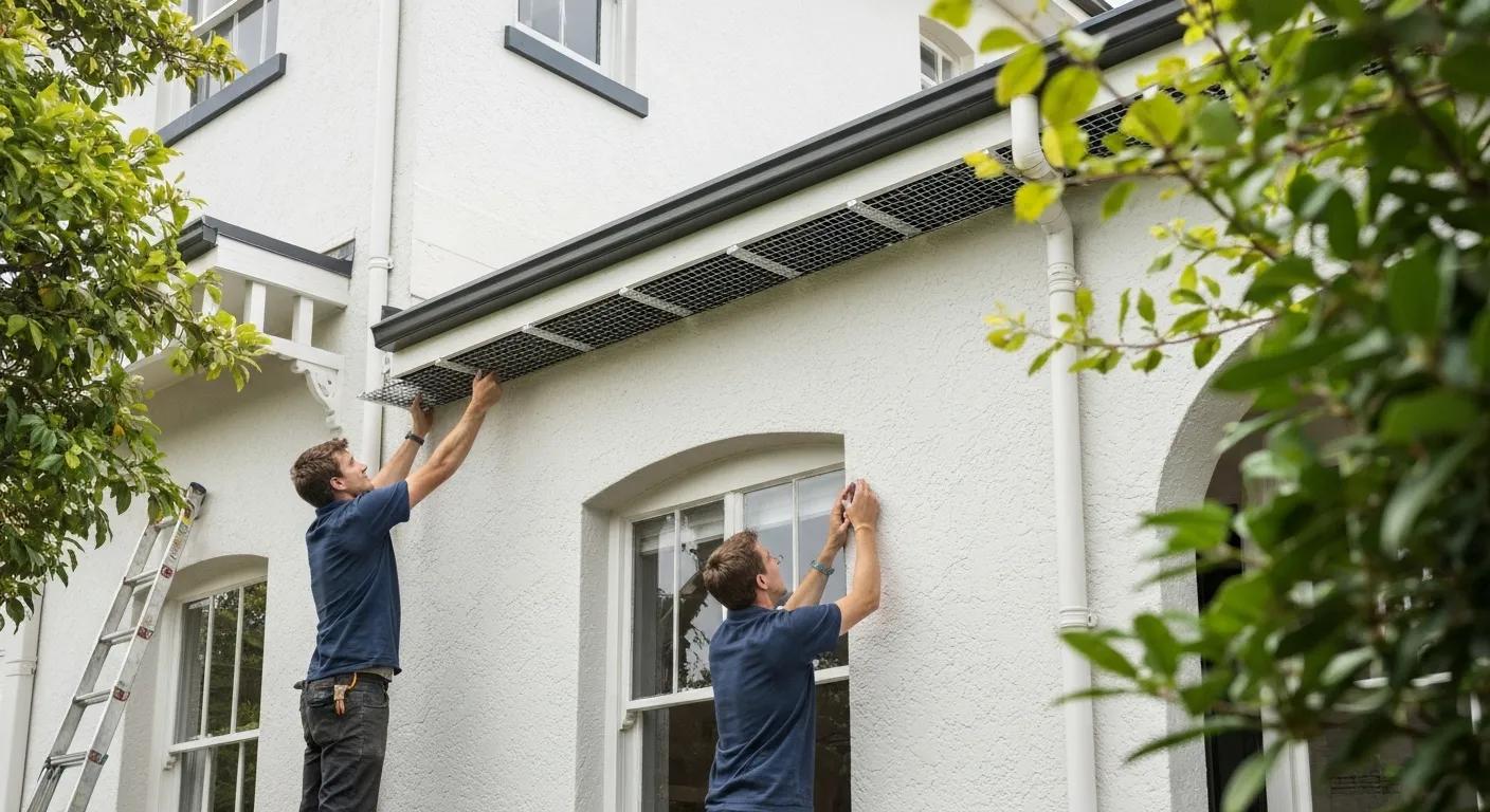 Installing fine-mesh gutter guards on a Bondi home to protect the gutters