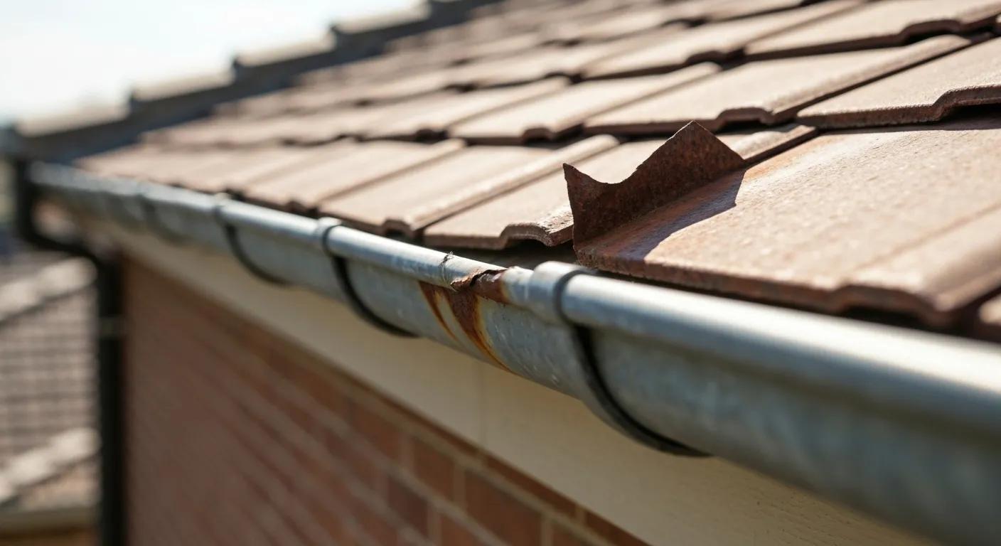 Close-up of a damaged gutter showing rust and sagging, indicating the need for replacement in Chatswood homes