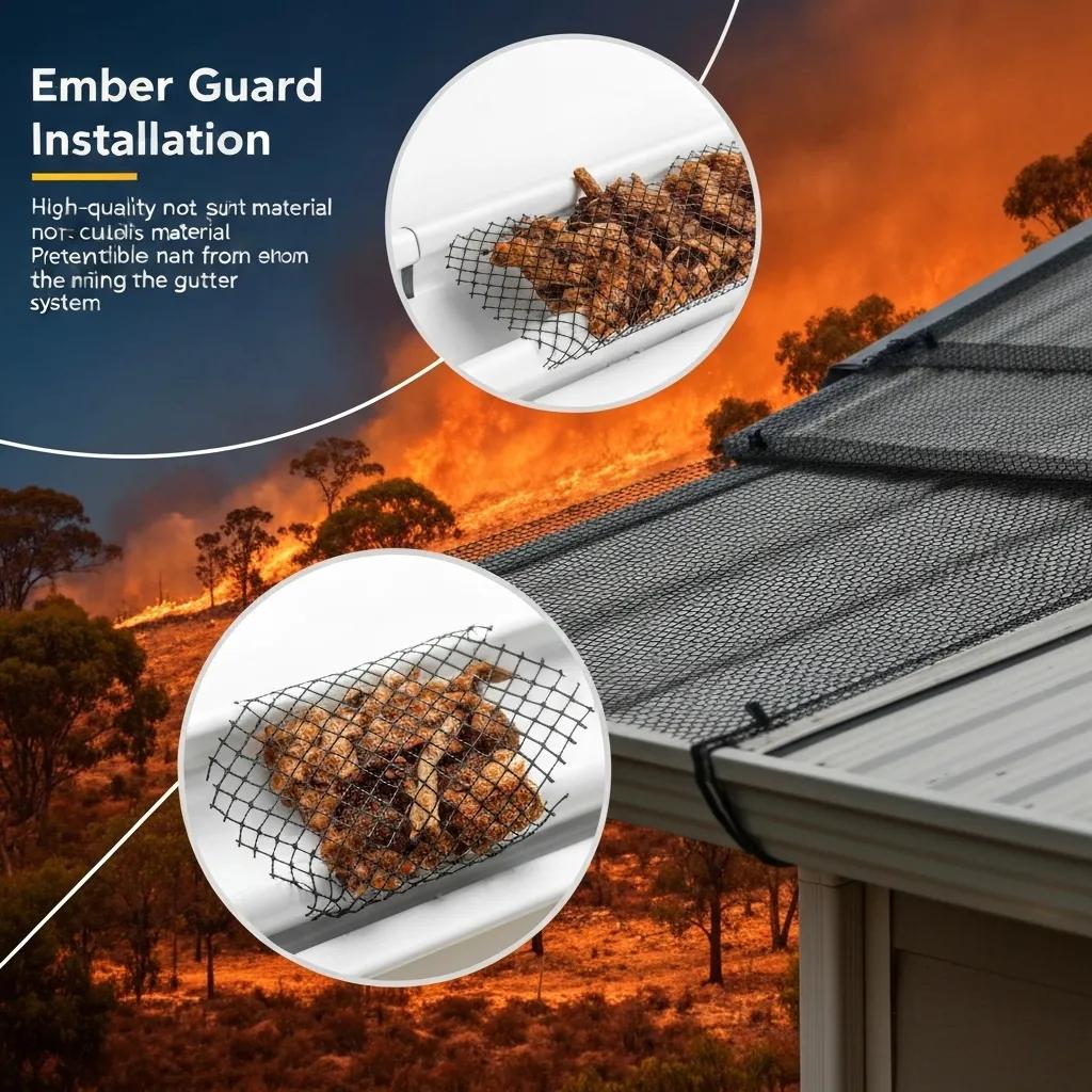 Close-up of ember guard mesh on a gutter, highlighting bushfire protection