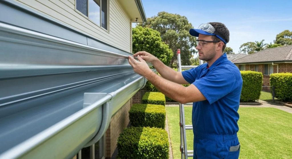 Professional gutter replacement service in Chatswood with technician inspecting and installing new gutters