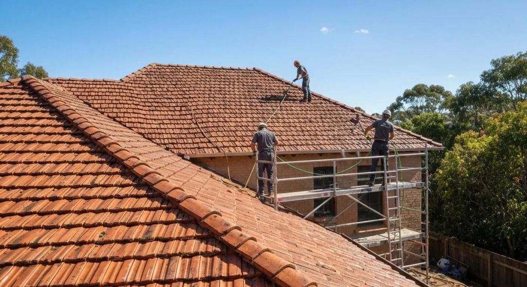 Professional roof cleaning service in Sydney restoring shine to a terracotta roof