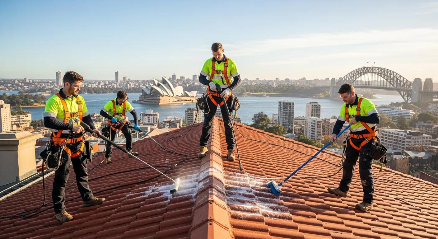 Team of professional roof cleaners ensuring safety and quality in Sydney